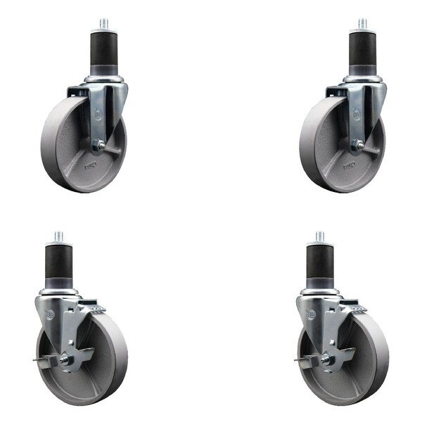 5'' Semi Steel Wheel Swivel 1-5/8'' Expanding Stem Caster Set 2 Brakes, 4PK